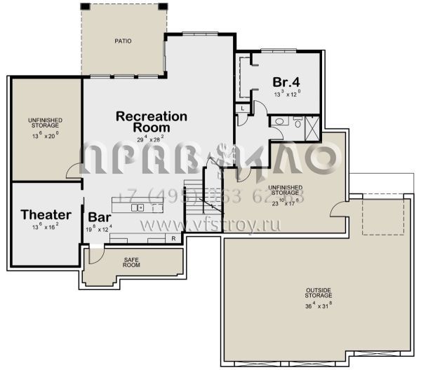 Проект одноэтажного дома с гаражом на три и более машин в стиле Ранчо S5-365 (402-01680)