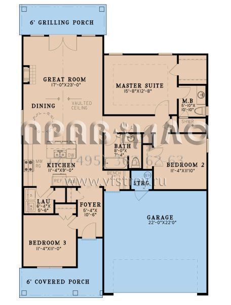 Проект одноэтажного дома с гаражом на две машины в американском стиле S5-137 (8318-00254)