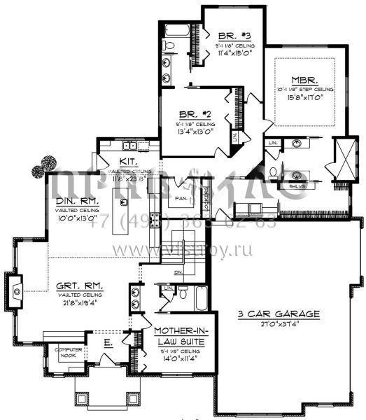 Проект одноэтажного дома с гаражом на три и более машин в американском стиле S5-258 (1020-00178)