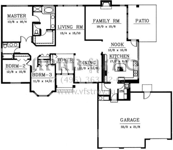 Проект одноэтажного дома с гаражом на три и более машин в стиле Ранчо S5-216 (692-00074)