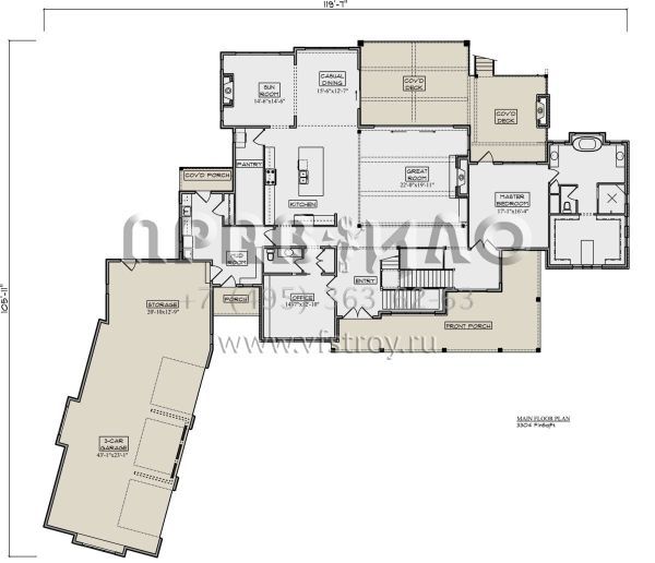 Проект двухэтажного дома с гаражом на три и более машин в американском стиле S5-420 (5631-00177)