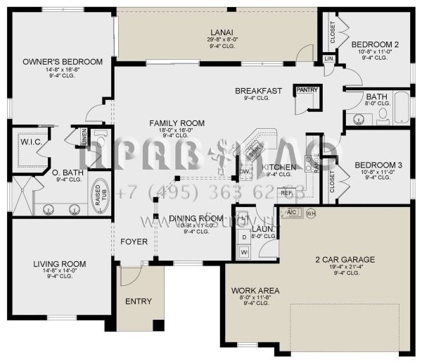 Проект одноэтажного дома с гаражом на две машины в стиле Ранчо S5-185 (3978-00236)