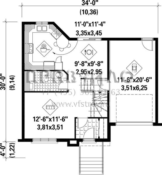 Проект двухэтажного дома с гаражом на одну машину в английском стиле S5-111 (6146-00121)
