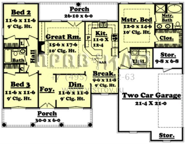 Проект одноэтажного дома с гаражом на две машины в стиле Ранчо S5-149 (041-00015)