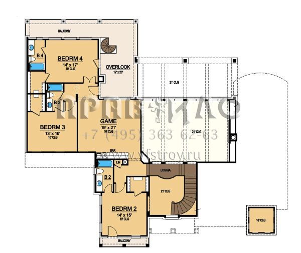 Проект двухэтажного дома с гаражом на четыре машины в стиле Ранчо S5-415 (5445-00402)