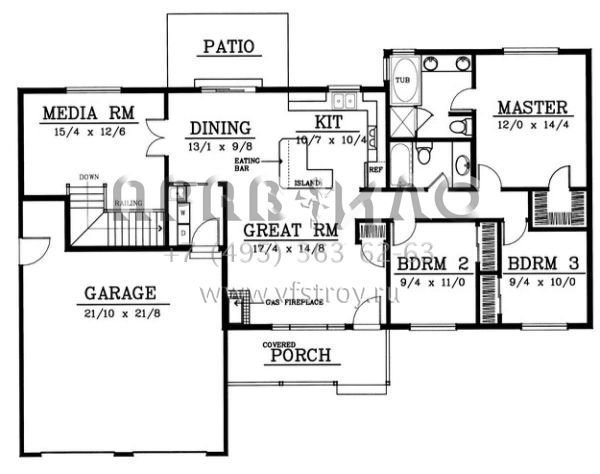 Проект одноэтажного дома с гаражом на две машины в стиле Ранчо S5-138 (692-00111)