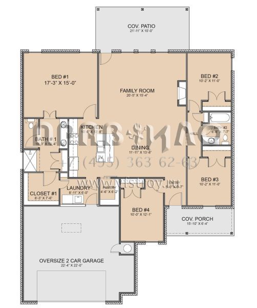 Проект одноэтажного дома с гаражом на две машины в американском стиле S5-174 (677-00022)