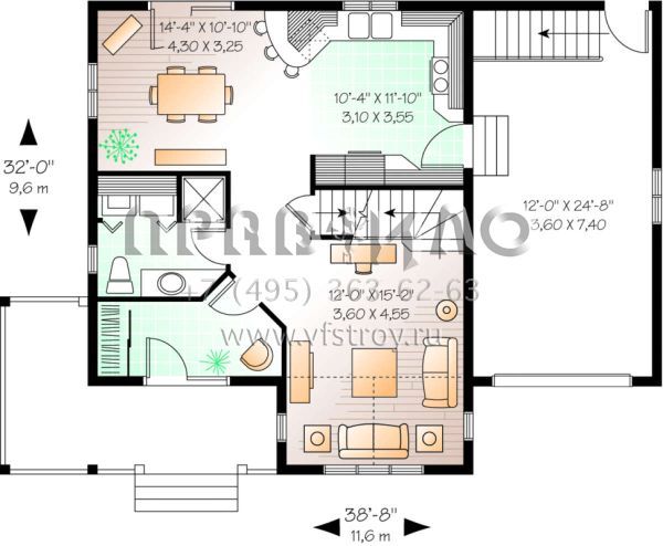 Проект двухэтажного дома с гаражом на одну машину в стиле Ранчо S5-133 (034-00084)