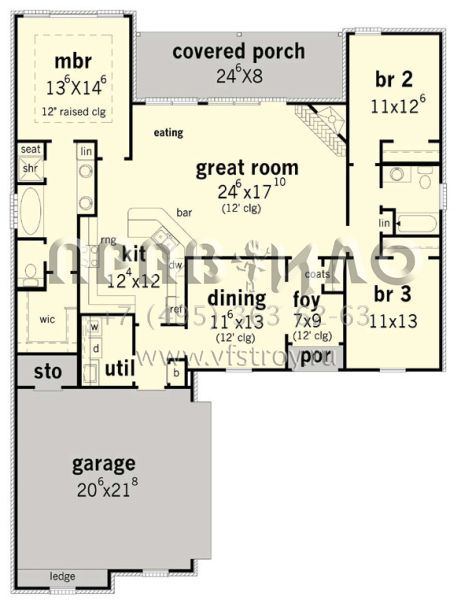 Проект одноэтажного дома с гаражом на две машины в стиле Ранчо S5-166 (9035-00178)
