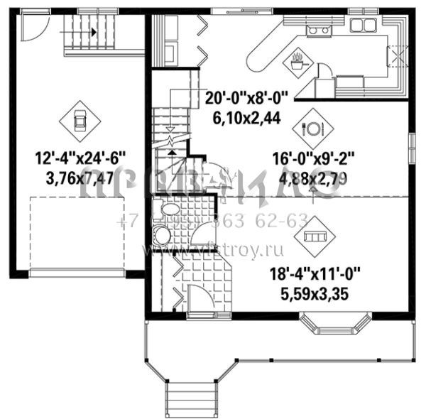 Проект двухэтажного дома с гаражом на одну машину в стиле Ранчо S5-145 (6146-00246)