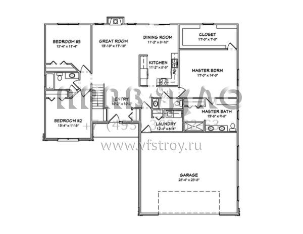 Проект одноэтажного дома с гаражом на две машины в стиле Ранчо S5-169 (849-00032)