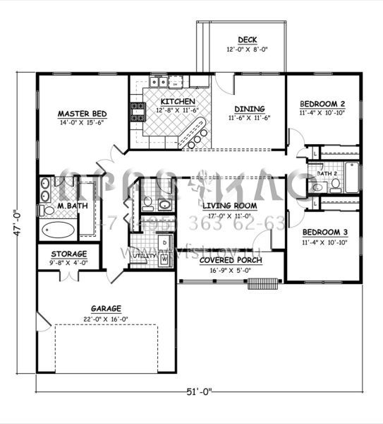 Проект одноэтажного дома с гаражом на две машины в стиле Ранчо S5-132 (526-00015)