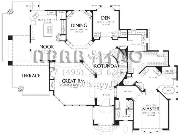 Проект двухэтажного дома с гаражом на три и более машин в стиле Ранчо S5-398 (2559-00587)