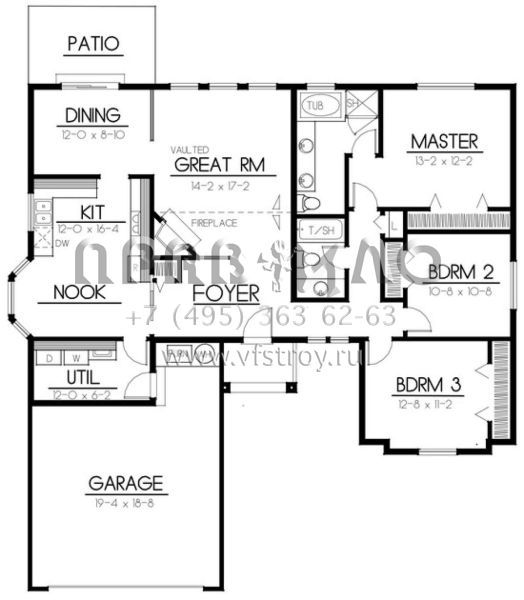 Проект одноэтажного дома с гаражом на две машины в прибрежном стиле S5-149 (692-00048)
