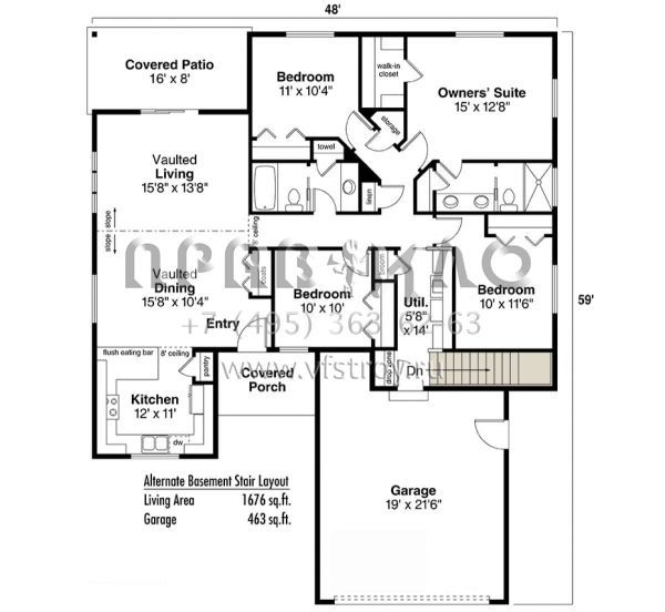 Проект одноэтажного дома с гаражом на две машины в стиле Ранчо S5-149 (035-00932)