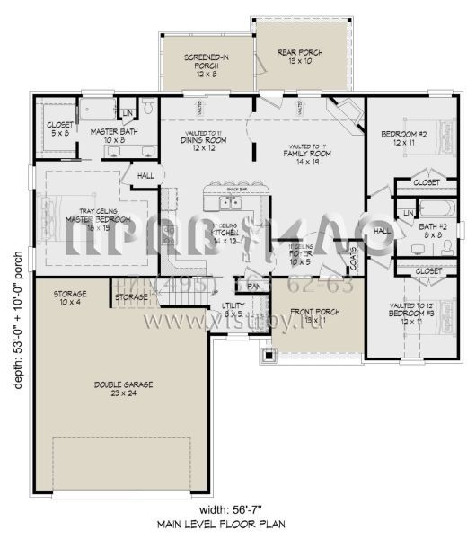 Проект двухэтажного дома с гаражом на две машины в стиле Ранчо S5-186 (940-00504)