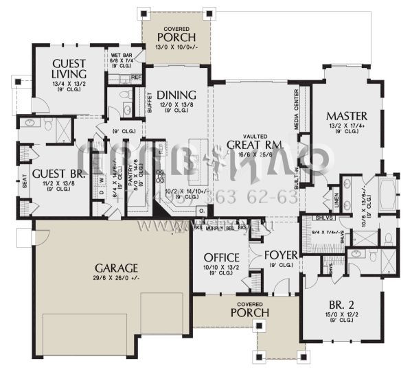 Проект одноэтажного дома с гаражом на три и более машин в американском стиле S5-259 (2559-00851)