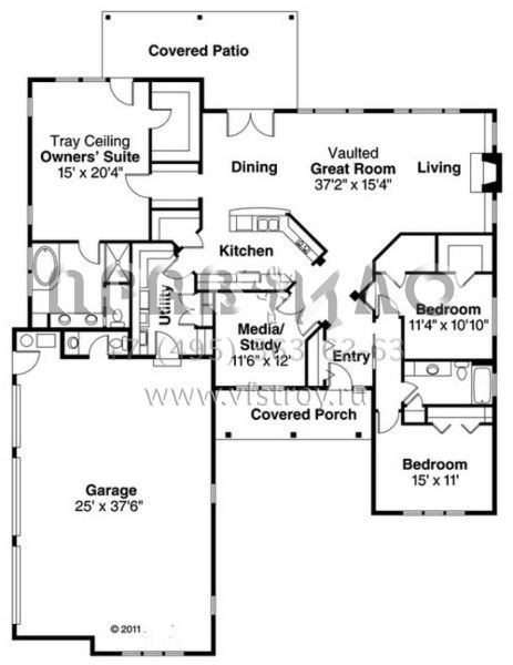 Проект одноэтажного дома с гаражом на три и более машин в стиле Ранчо S5-220 (035-00595)