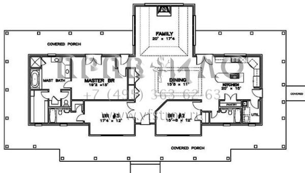 Проект одноэтажного дома с гаражом на две машины в стиле Ранчо S5-209 (6471-00084)
