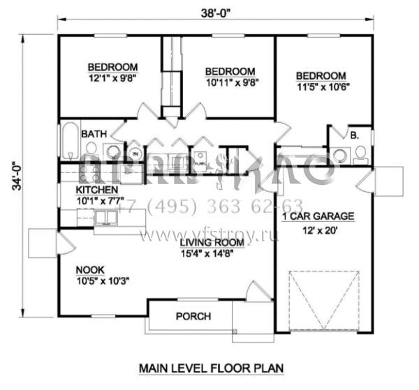 Проект одноэтажного дома с гаражом на одну машину в стиле Ранчо S5-98 (340-00015)
