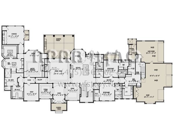 Проект двухэтажного дома с гаражом на три и более машин в стиле Ранчо S5-775 (699-00364)