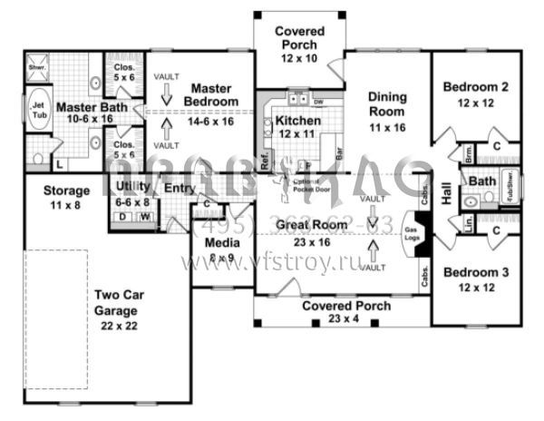 Проект одноэтажного дома с гаражом на две машины в стиле Ранчо S5-167 (348-00070)