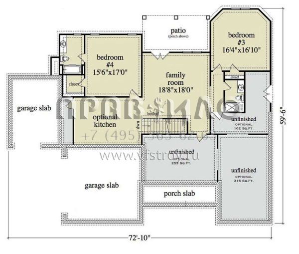 Проект одноэтажного дома на склоне с цокольным этажом и гаражом на три машины  S5-358 (957-00015)