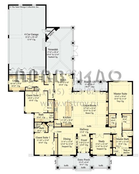 Проект одноэтажного дома с гаражом на три и более машин в американском стиле S5-289 (8436-00035)