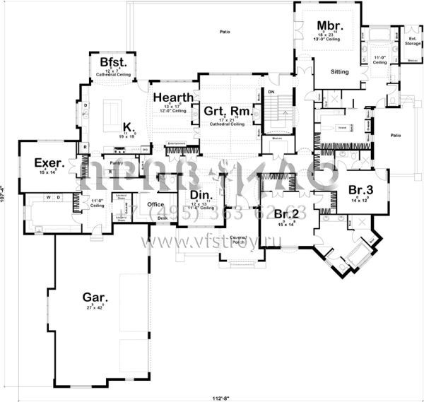 Проект одноэтажного дома с гаражом на три и более машин в английском стиле S5-451 (963-00308)