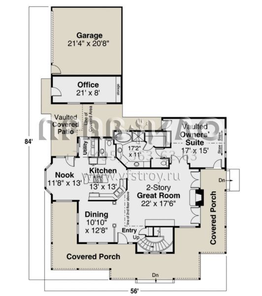 Проект двухэтажного дома с гаражом на две машины в стиле Ранчо S5-219 (035-01017)