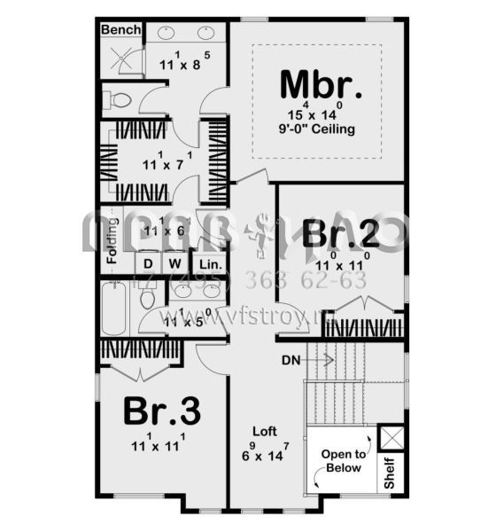 Проект двухэтажного дома с пристроенным гаражом на две машины  S5-206 (963-00818)
