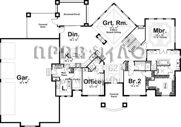 Проект двухэтажного дома с гаражом на три и более машин в стиле Райт S5-338 (963-00185)