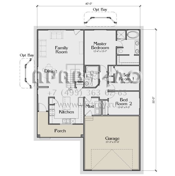 Проект одноэтажного дома с гаражом на две машины в стиле Ранчо S5-129 (6785-00005)