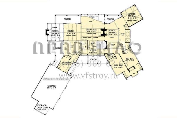 Проект одноэтажного дома с гаражом на три и более машин в американском стиле S5-444 (2865-00378)