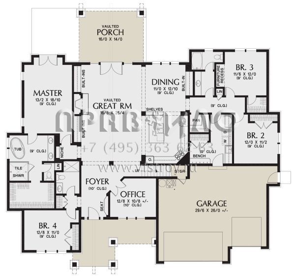 Проект двухэтажного дома с гаражом на три и более машин в американском стиле S5-314 (2559-00886)
