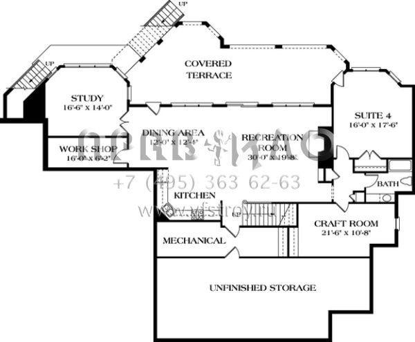 Проект двухэтажного дома с гаражом на три и более машин в стиле Ранчо S5-571 (3323-00436)