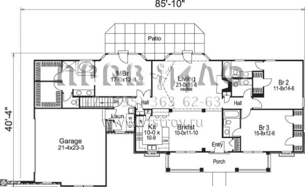 Проект одноэтажного дома с гаражом на две машины в стиле Ранчо S5-185 (5633-00128)