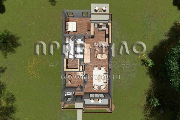 Проект двухэтажного дома без гаража в стиле Ранчо S5-207 (4848-00333)