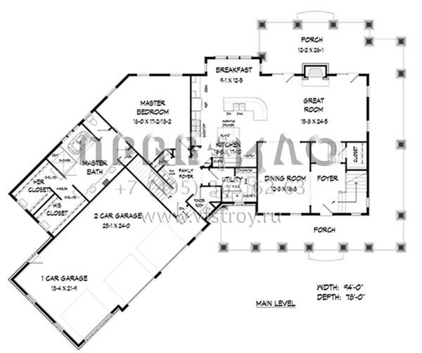 Проект двухэтажного дома с гаражом на три и более машин в стиле Ранчо S5-310 (6082-00141)