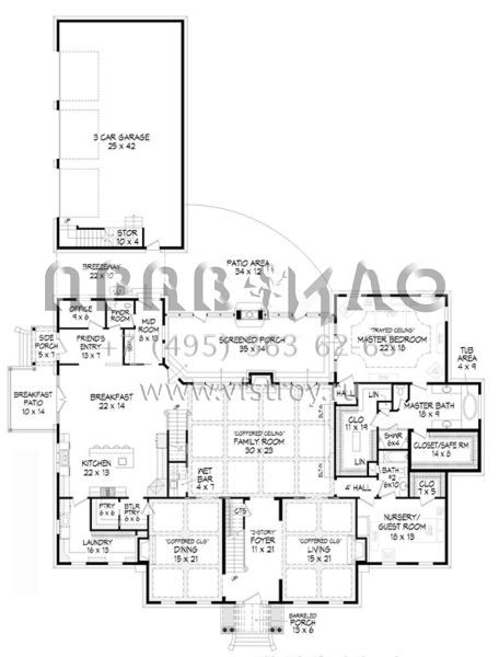 Проект двухэтажного дома с гаражом на три и более машин в стиле Особняк S5-637 (940-00020)