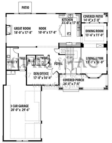 Проект двухэтажного дома с гаражом на три и более машин в стиле Ранчо S5-336 (9488-00028)