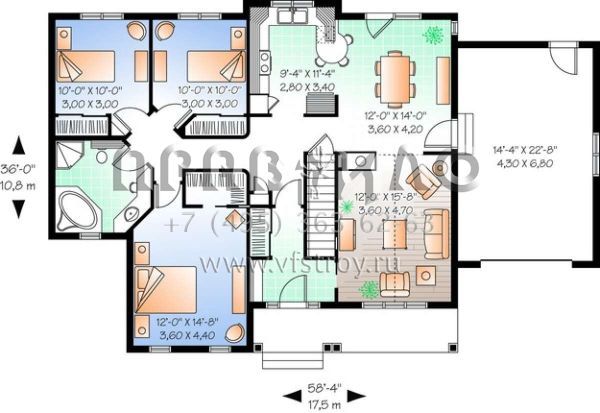 Проект одноэтажного дома с гаражом на одну машину в стиле Ранчо S5-128 (034-00674)