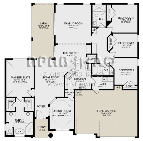 Проект одноэтажного дома с гаражом на три и более машин в стиле Ранчо S5-217 (3978-00245)