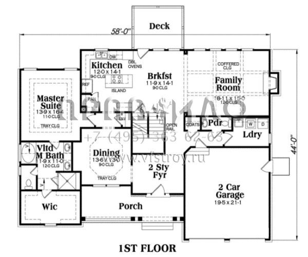 Проект двухэтажного дома с гаражом на две машины в стиле Ранчо S5-218 (009-00048)