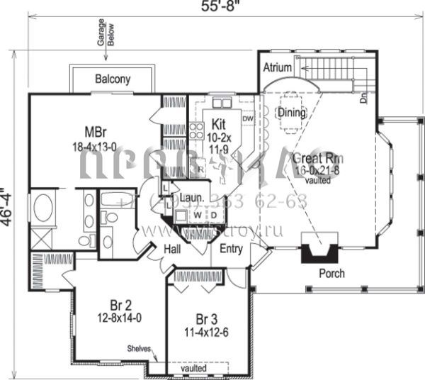 Проект одноэтажного дома с гаражом на две машины в стиле Ранчо S5-204 (5633-00091)