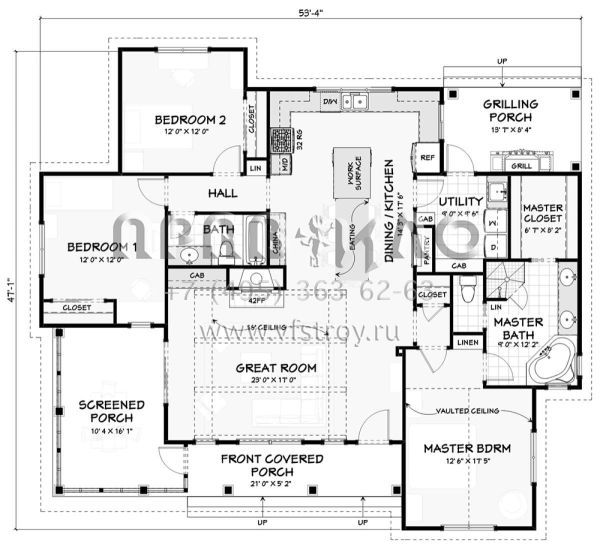 Проект одноэтажного дома с гаражом на две машины в стиле Ранчо S5-158 (3125-00022)