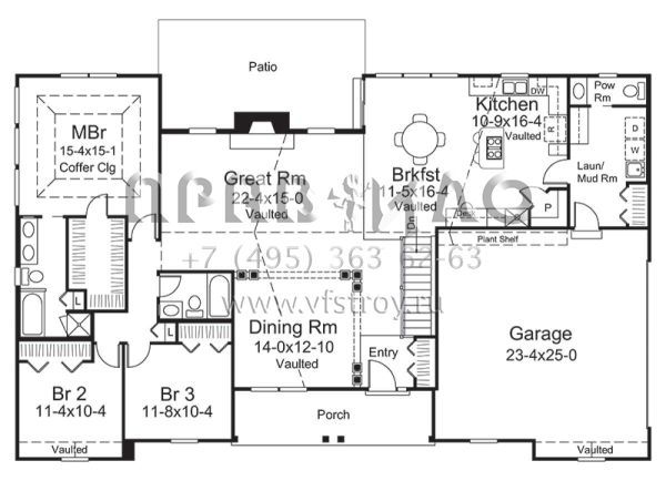 Проект одноэтажного дома с гаражом на две машины в стиле Ранчо S5-189 (5633-00284)