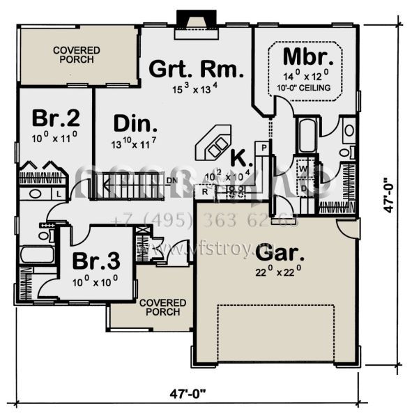 Проект одноэтажного дома с гаражом на две машины в стиле Ранчо S5-124 (402-01630)