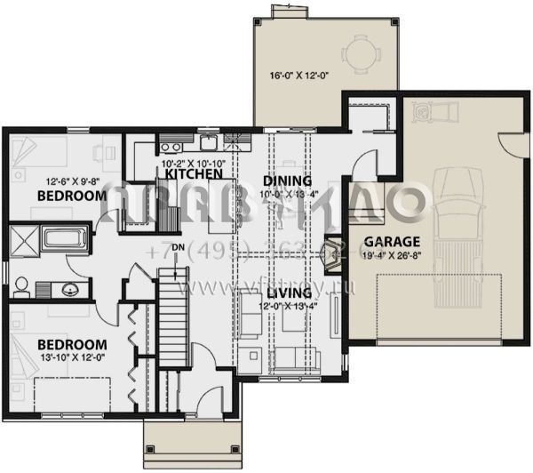 Проект одноэтажного дома с гаражом на одну машину в американском стиле S5-115 (034-01142)