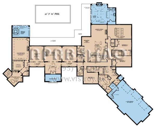 Проект одноэтажного дома с гаражом на три и более машин в английском стиле S5-609 (8318-00058)